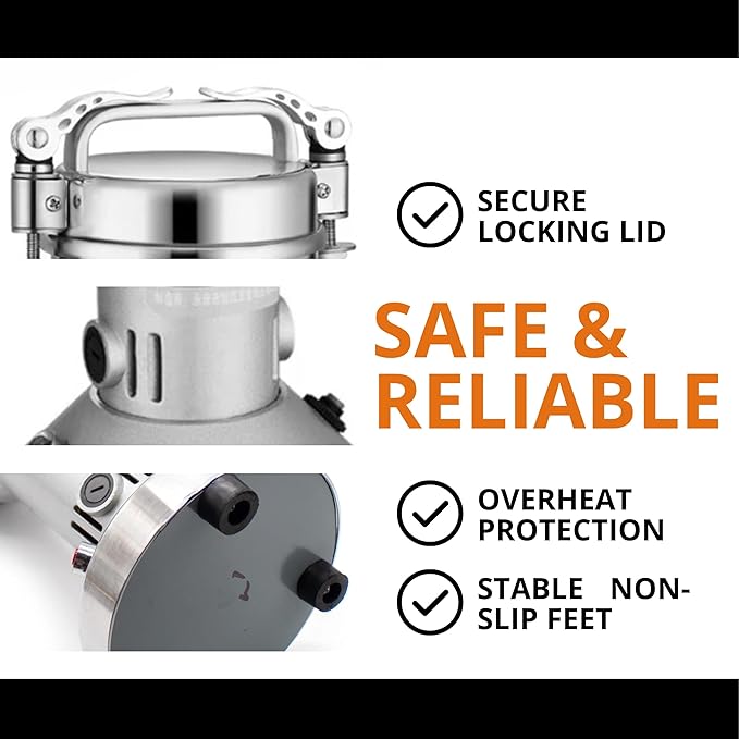 High Speed Electric Grain Mill Grinder – Silver 150g Capacity Flour Grinder with 304 Stainless Steel Blades and Accessories Compact Automatic Grain Mill for Flour Nuts Spices Coffee Herbs