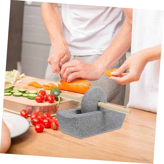 ABOOFAN 1 Set Traditional Chinese Stone Mill Manual Grinder with Hand Crank for Tea Spice Grinding Compact Rolling Pestle for Home Use Ergonomic Design for Effortless Grinding