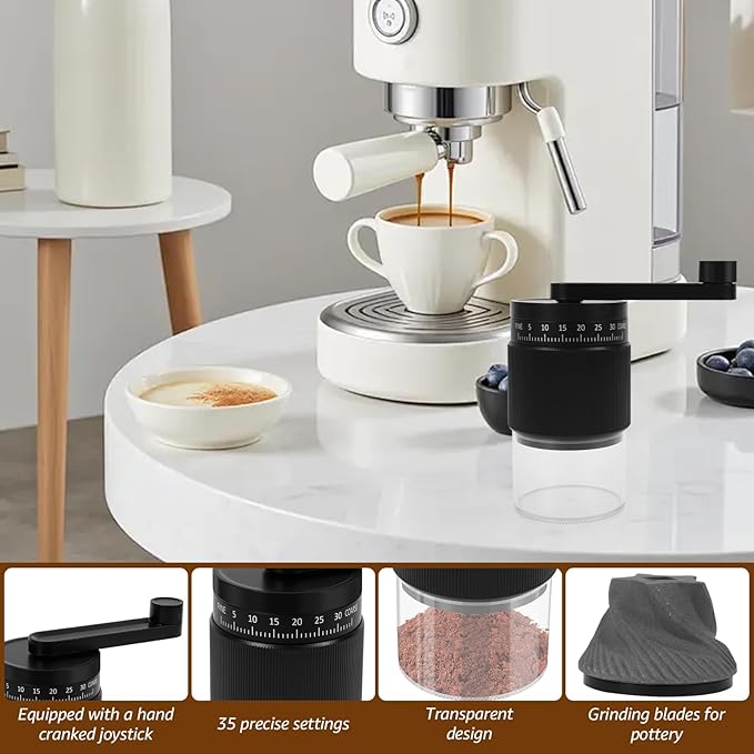 Manual Coffee Grinder, Adjustable Coarse to Fine, Portable Hand Crank Coffee Bean Mill with 35 Adjustable Settings for Espresso French Office Home Camping(black)