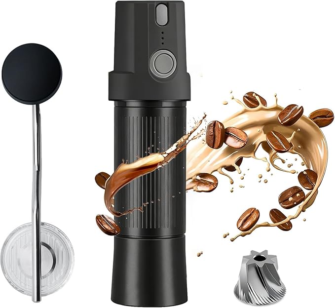 Burr Coffee Grinder Electric and Manual 2 in 1, Manual burr coffee grinder with 40mm Burr, Compact Portable Coffee Grinder for Espresso Coffee, French Press, Home, Travel, Camping (Black)