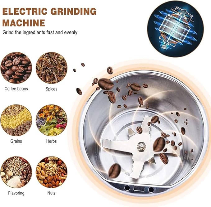 Household Small Powder Grinding Machine, Grain mills, Herb Grinder, Spice Grinder, Electric Coffee Grinder, Multifunctional Grinding Machine with 304 Stainless Steel Blade (Blue)