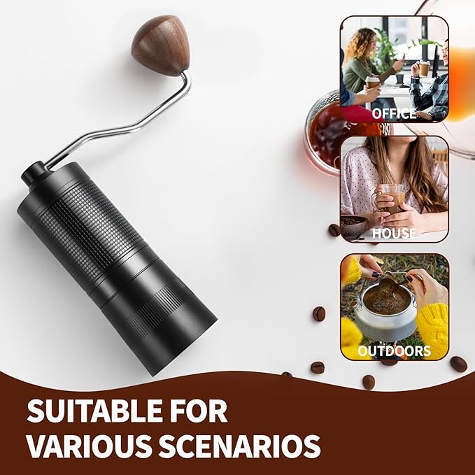 manual coffee grinder with case,portable,ease of use,larger capacity,easy to clean,durability,home，travel ，camping,Black