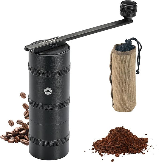 CAMPINGMOON Portable Manual Coffee Grinder, Stainless Steel Burr, Foldable Handle, Hand Grinder for Camping & Travel CC-115,CC-152 (Black, M (25-27g))