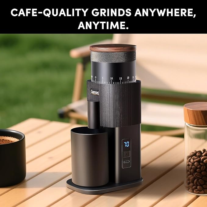 Portable Electric Burr Coffee Grinder,Wirsh Geimori T38 with 3600mAh Battery& Stepless Adjustment for Espresso,Pour Over,French Press, Single Dose, Fast USB-C Charging, Travel & Home Use