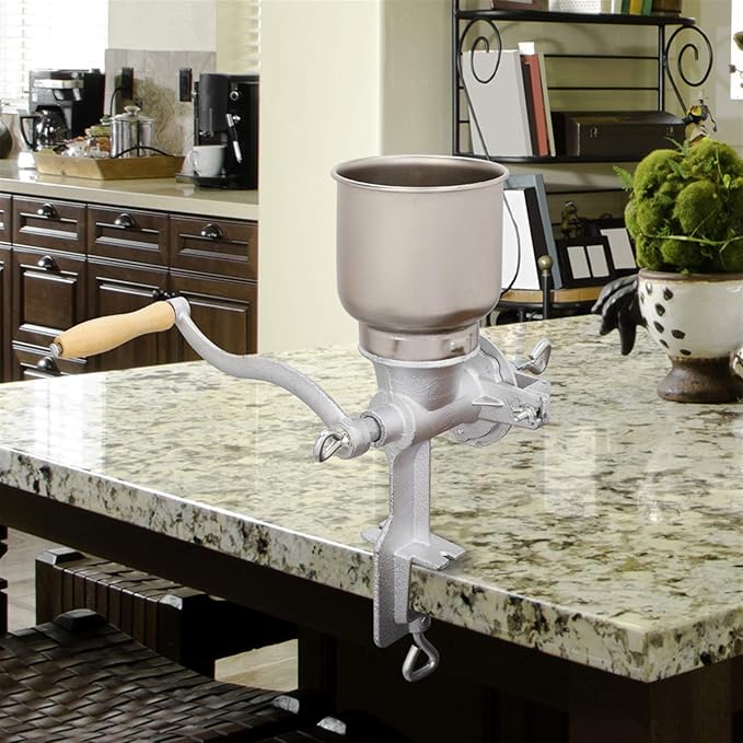 Hand Crank Manual Grain Grinder Portable Table Clamp Maker Hand Corn Mill for Wheat Grains coffee Nut Mill Tall.Silver