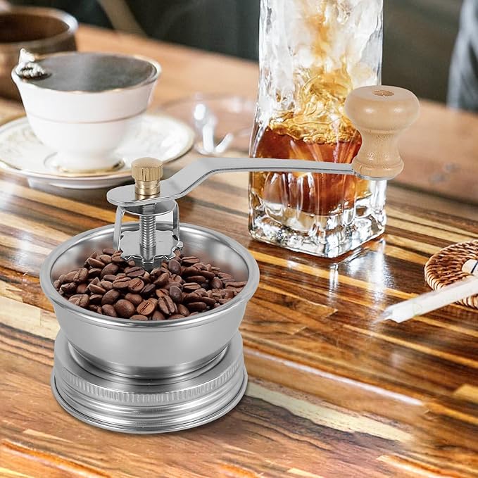 Mason Jar Manual Coffee Grinder, Stainless Steel Crank Burr Grinder for Coffee Beans, 70mm