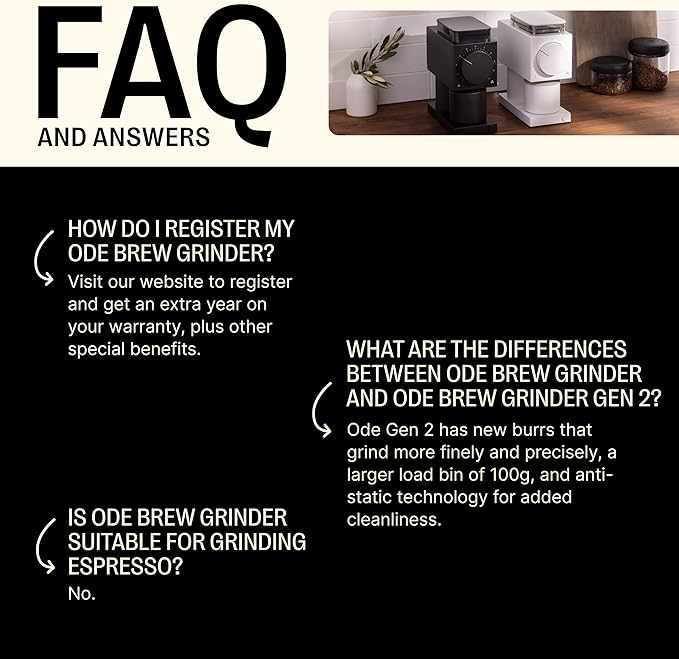 Fellow Ode Gen 2 64mm Flat Burr Coffee Grinder, Single Dose, 31 Grind Settings, Electric, Stainless Steel, Quiet & Anti-Static for Pour Over, French Press & Cold Brew – Matte Black