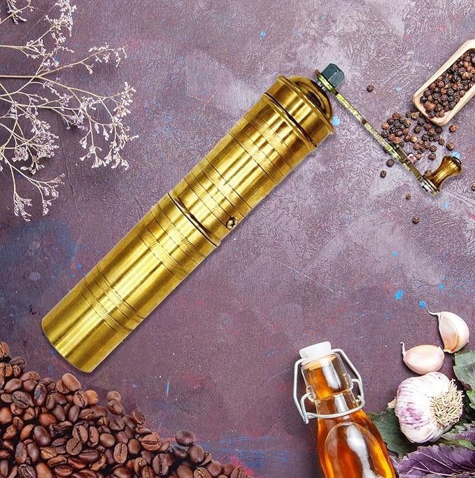 Handmade Brass 9 Inch Manual Coffee Grinder Large Pepper Mill With Handle Proper For Fresh Coffee Bean Peppercorn Grinder Brass Handle Crank With Giant Fine Refillable Grind For Flavor Turkish Style