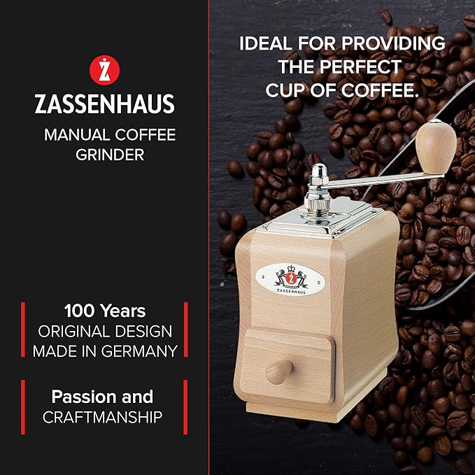 Zassenhaus - 40098 Zassenhaus Santiago Coffee Mill Grinder Beech Wood, 5.5 x 3.5 x 7.8, Natural varnish