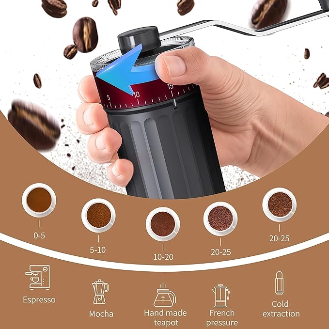 Manual Coffee Grinder, Burr Coffee Bean Grinder, Adjustable Portable Coffee Grinder with 30g Capacity, Ideal for Travel, Camping, Office, Espresso, Pour Over, etc