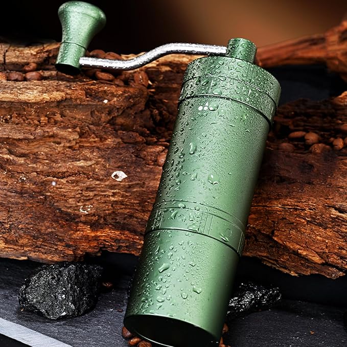 WARHEART Manual Coffee Grinder, Aluminum body, Precision steel grinder, Adjustable grinding precision, Hand grind coffee grinder with coffee spoon and Blowing nozzle (Green)