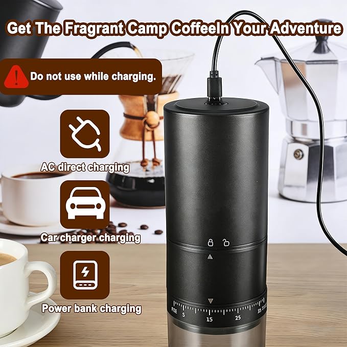 Portable Electric Coffee Grinder Cordless Small Grinders Adjustable Coffee Bean Grinder One-Button Burr Coffee Grinder French Press Moka, for Home, Travel, Camping