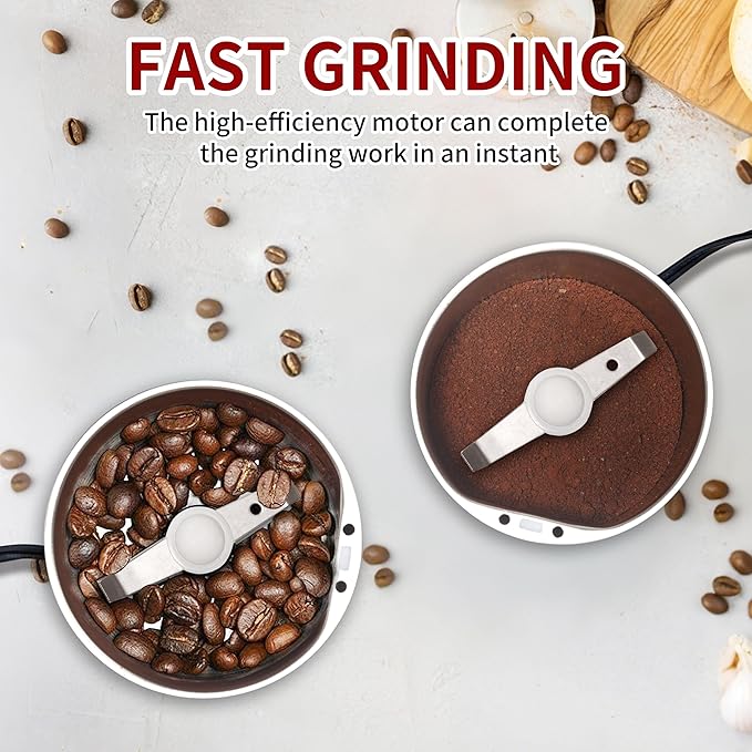 Electric Coffee Grinder, 200W, Stainless Steel Cutter Head, Portable, Household Spice Grinder, 28,000 RPM, Can Make 12 Cups of Coffee At A Time, Suitable for Office Camping (Blue)