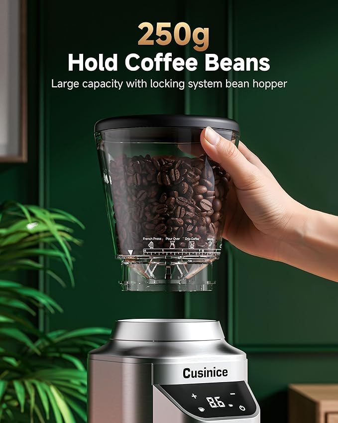 Conical Burr Coffee Grinder with 40mm Stainless Steel Burr, 34 Grind Settings & Anti-Static, Electric Espresso Grinder for Home Use
