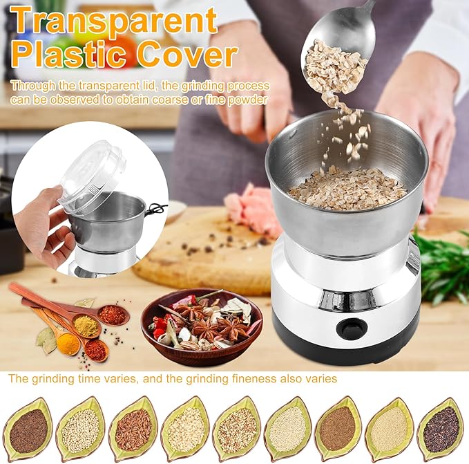 Coffee Grinder Electric, Mini Spice Grinder, Dry Grain Mill, Household Small Powder Grinding Machine, Mini Coffee and Spice Grinder for Spices Seeds Rice Beans Seasonings