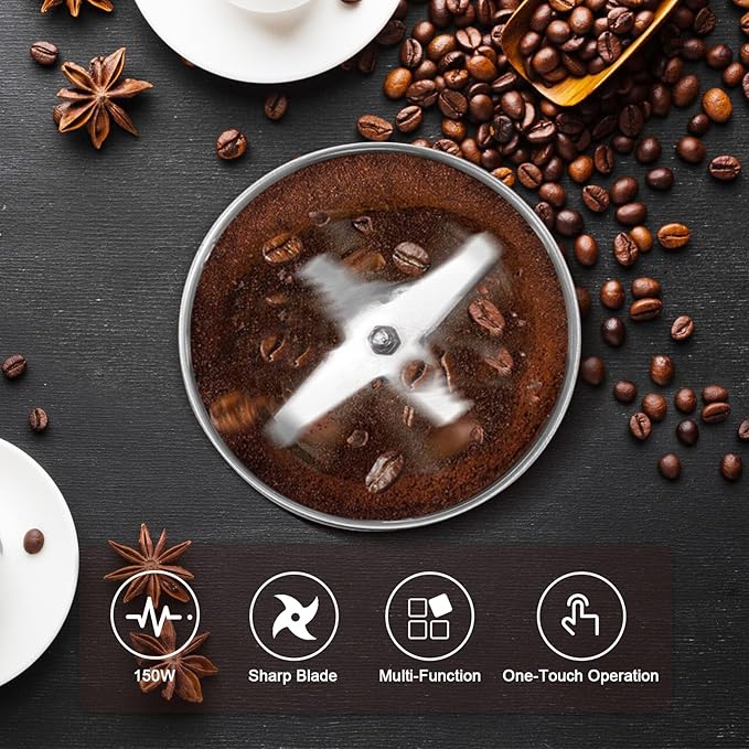 Petyoung Electric Spice Grinder, 150W Powerful One- Touch Mini Home Grinder, 300ml Grinder Smash Machine, Multi- Function for Grain Nuts Seasoning Coffee Beans Spices and More