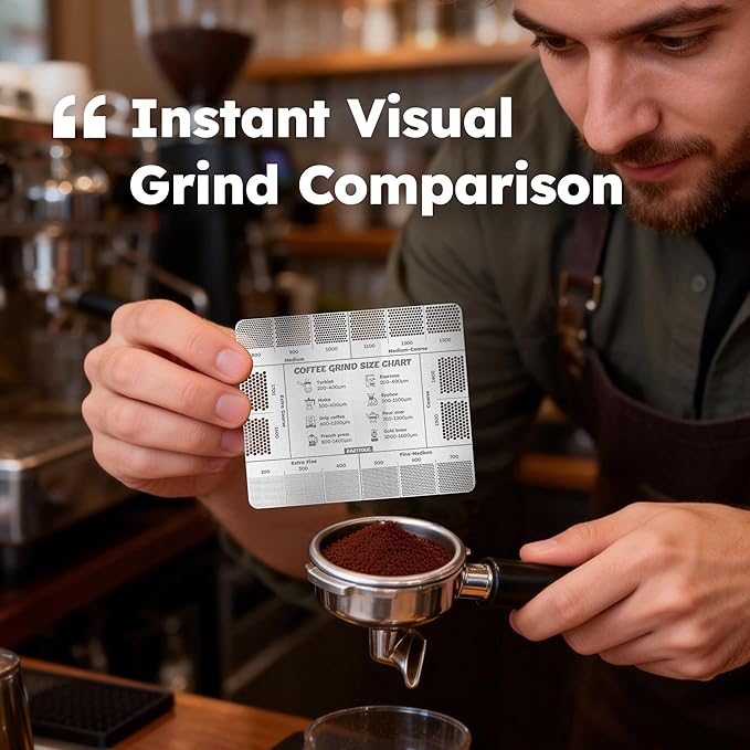 Stainless Steel Coffee Grind Size Ruler – Laser-Engraved Brew Reference & Micron Grind Chart, Burr Grinder Calibration Tool for Espresso, Pour Over, French Press & Cold Brew