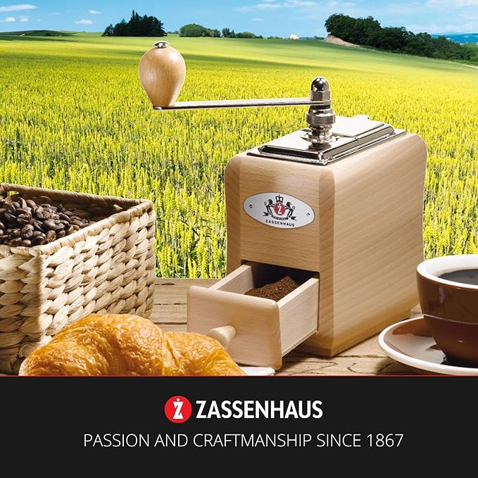Zassenhaus - 40098 Zassenhaus Santiago Coffee Mill Grinder Beech Wood, 5.5 x 3.5 x 7.8, Natural varnish