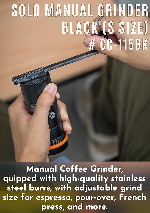 CAMPINGMOON Portable Manual Coffee Grinder, Stainless Steel Burr, Foldable Handle, Hand Grinder for Camping & Travel CC-115,CC-152 (Black, S (14-15g))