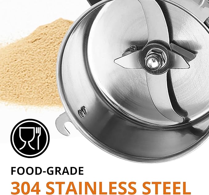 High Speed Electric Grain Mill Grinder – Silver 150g Capacity Flour Grinder with 304 Stainless Steel Blades and Accessories Compact Automatic Grain Mill for Flour Nuts Spices Coffee Herbs