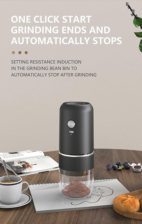Electric Coffee Grinder Rechargeable Mini Coffee Grinder Adjustable Coarse to Fine for Coffee Beans, Spices, Herbs, Portable for Travel, Camping (black)