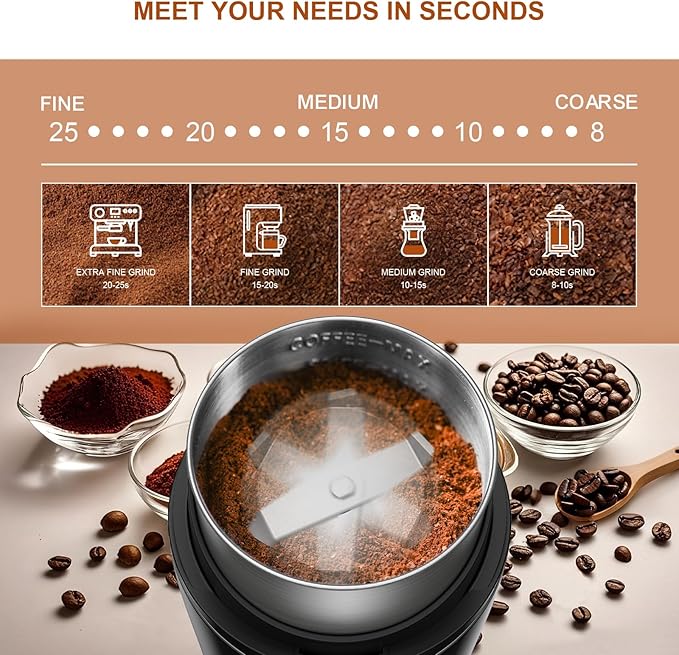 Coffee and Spice Grinder, Espresso Grinder for Home Use, Stainless Steel Blade and Removable Cup, Multi-functional for Coffee Beans, Spices and More,Gray