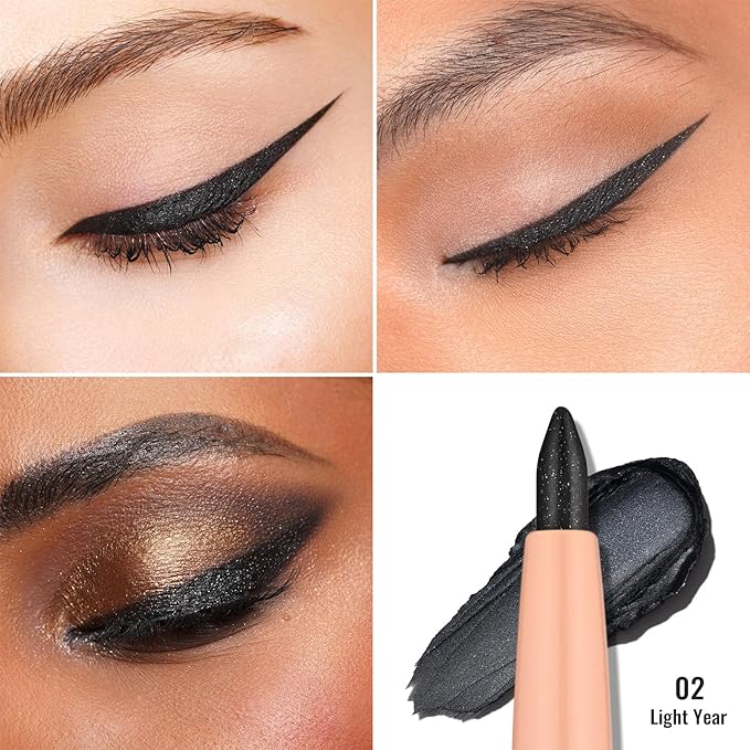 Oulac Shimmer Black Eyeliner Pencil, Waterproof Retractable Eye Liner Pen, Long Lasting Smudge Resistant, Vegan & Cruelty-Free, 02 Light Year