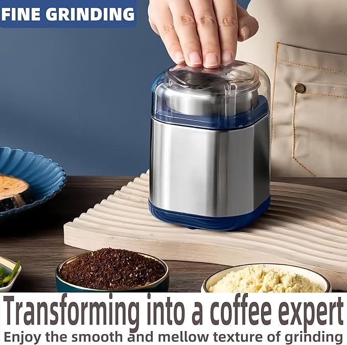 Electric Coffee Grinder DH5001B - 200W Stainless Steel Grinder for Coffee Beans, Spices, Herbs & Dry Grains, Adjustable Fineness with 60s Overload Protection