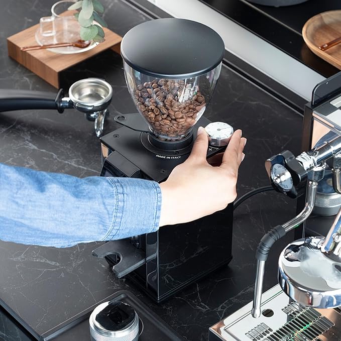 LEO 55 Touch Burr Coffee Grinder, Satin Gray – 55mm Flat Burrs, Compact & Quiet, Stepless Micrometric Adjustment, Precision Grinding, Home Espresso Machine Compatible, Touch Screen