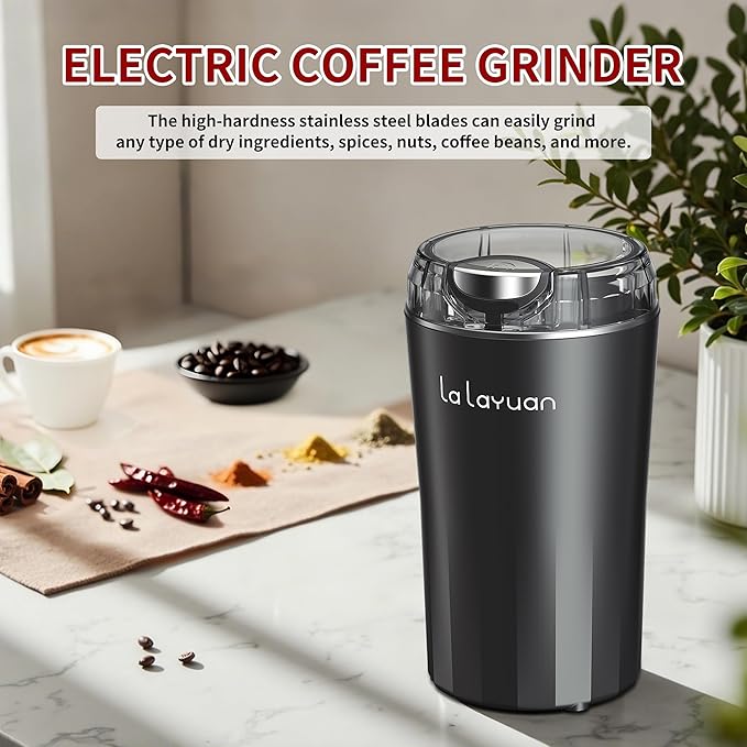 Electric Coffee Grinder, 200W, Stainless Steel Cutter Head, Portable, Household Spice Grinder, 28,000 RPM, Can Make 12 Cups of Coffee At A Time, Suitable for Office Camping (Black)
