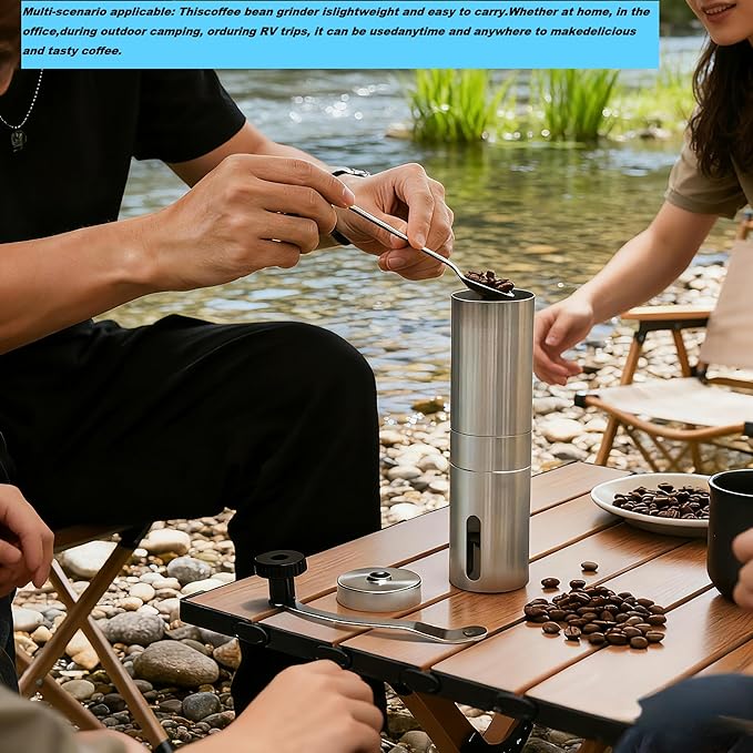 Manual Coffee Grinder with Ceramic Conical Burr - Adjustable Setting Coffee Bean Grinder for Espresso Drip French Press - Portable Hand Crank with Detachable Handle