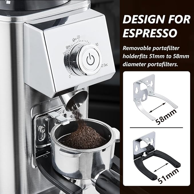 Conical Burr Coffee Grinder Electric, Espresso Coffee Bean Grinder for Home Use with 48 Precise Grind Settings, Anti-static Design, Precision Timer, Sliver