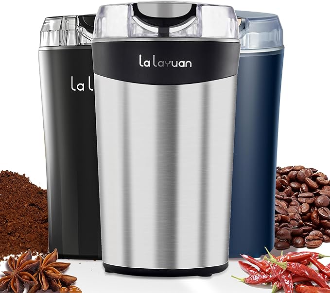 Electric coffee grinder for home use - 200w Stainless Steel portable coffee bean grinder with 28,000 Rpm, Makes 12 Cups,suitable for Camping, Home, Kitchen Grain, Seasoning, Spice Grinder (Silver)