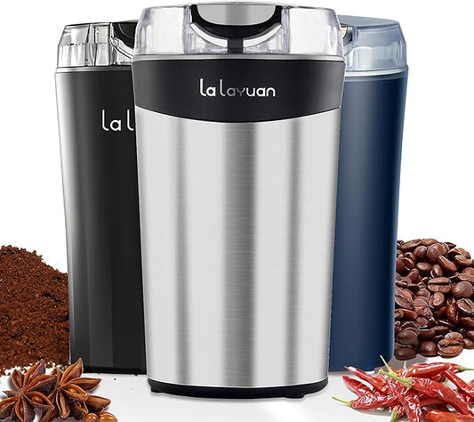 Electric coffee grinder for home use - 200w Stainless Steel portable coffee bean grinder with 28,000 Rpm, Makes 12 Cups,suitable for Camping, Home, Kitchen Grain, Seasoning, Spice Grinder (Silver)