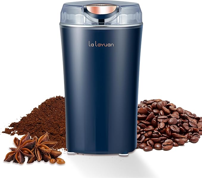 Electric Coffee Grinder, 200W, Stainless Steel Cutter Head, Portable, Household Spice Grinder, 28,000 RPM, Can Make 12 Cups of Coffee At A Time, Suitable for Office Camping (Blue)
