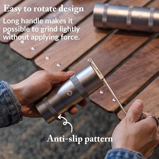 CAMPINGMOON Portable Manual Coffee Grinder, Stainless Steel Burr, Foldable Handle, Hand Grinder for Camping & Travel CC-115,CC-152 (Silver, M (25-27g))