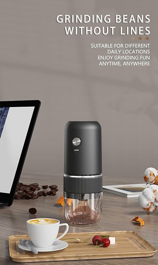 Electric Coffee Grinder Rechargeable Mini Coffee Grinder Adjustable Coarse to Fine for Coffee Beans, Spices, Herbs, Portable for Travel, Camping (black)
