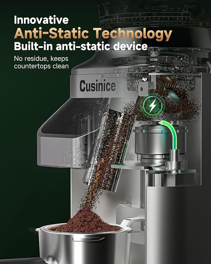 Conical Burr Coffee Grinder with 40mm Stainless Steel Burr, 34 Grind Settings & Anti-Static, Electric Espresso Grinder for Home Use