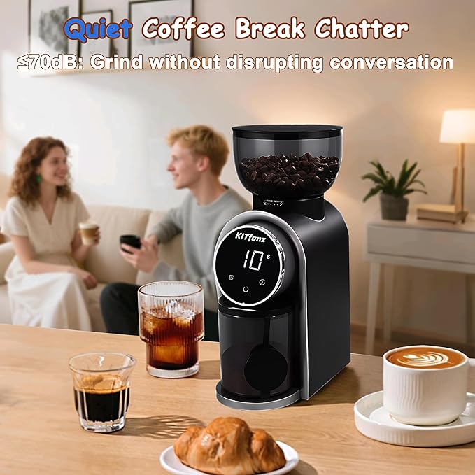Electric Conical Burr Coffee Bean Grinder with 25 Precise Settings, Touchscreen Adjustable Electric Burr Mill with LED Screen, Organ-Style Powder Blower (Anti-static)