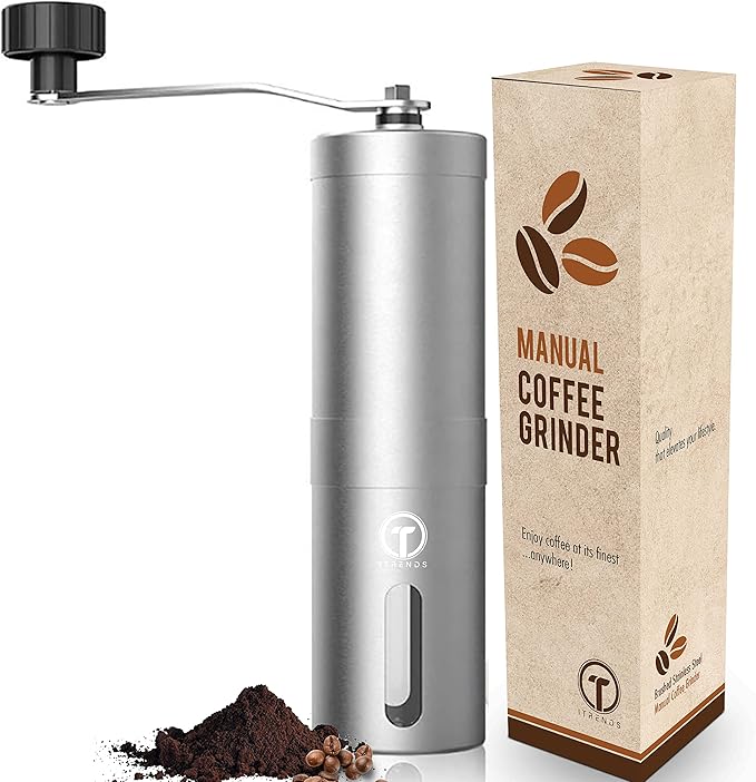 Manual Coffee Grinder by iTrends – Stainless Steel Manual Coffee Bean Grinder, Manual Burr Hand Crank Coffee Grinder with Adjustable Settings for Espresso to Coarse Coffee. Perfect Coffee Lovers Gift.