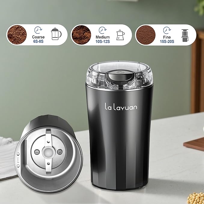 Electric Coffee Grinder, 200W, Stainless Steel Cutter Head, Portable, Household Spice Grinder, 28,000 RPM, Can Make 12 Cups of Coffee At A Time, Suitable for Office Camping (Black)
