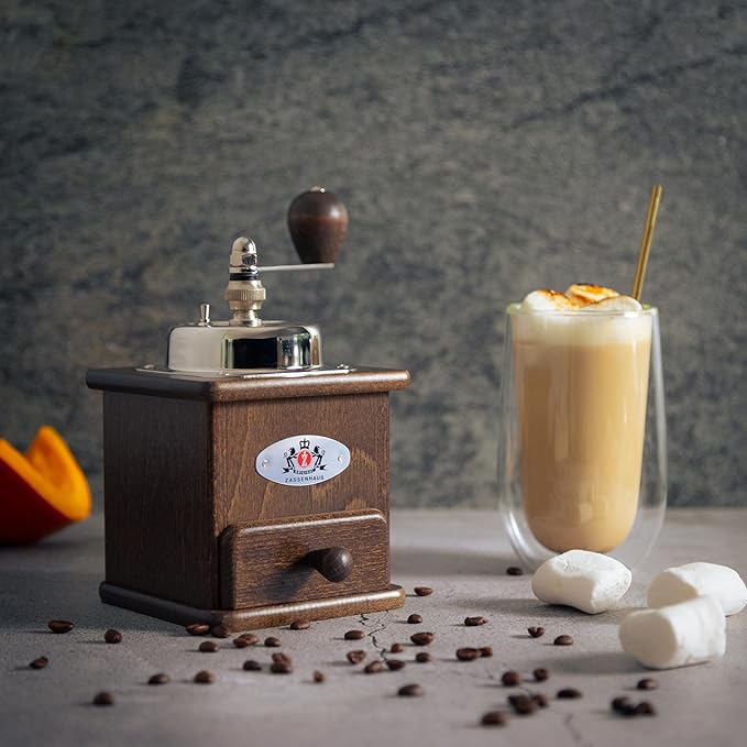 Zassenhaus Brasilia Coffee Mill, Beechwood Manual Coffee Bean Grinder, Traditional Hand Crank Coffee Mill (Dark)
