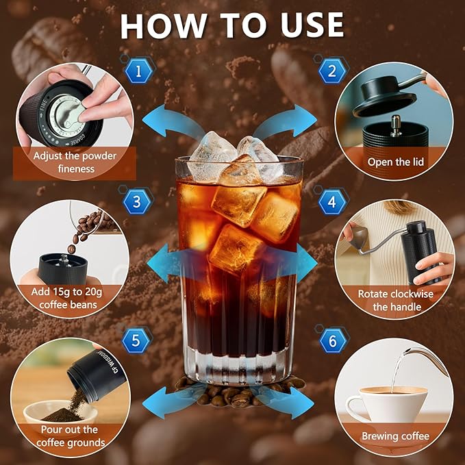 Espresso Manual Burr Coffee Grinder – CNC Stainless Steel Conical Burrs, Dual Bearings, Precision Adjustable Hand Grinder, Portable Travel Coffee Bean Grinder