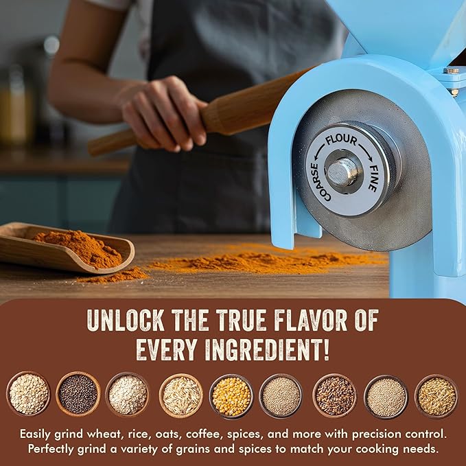 Manual Hand Grain Mill Blue | Heavy-Duty Hand Operated Food Grinder for Wheat, Corn, Oats, Coffee Beans, Rice & Dry Grains | Hand Crank Kitchen Flour Mill for Home, Camping, Survival & Everyday Use