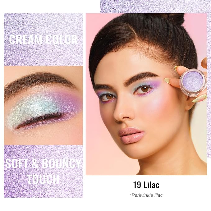 Oulac Purple Cream Eyeshadow also for Highlighter Large Capacity Highly Pigmented Eye Shadow Waterproof &Long Lasting with Moisturizing Formula, Shimmer Glitter Eye Makeup. 6g.(19)