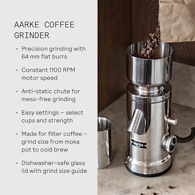 Aarke Coffee Grinder - Electric Coffee Bean Grinder, Stainless Steel, Adjustable Grind Size Dial, Large Capacity