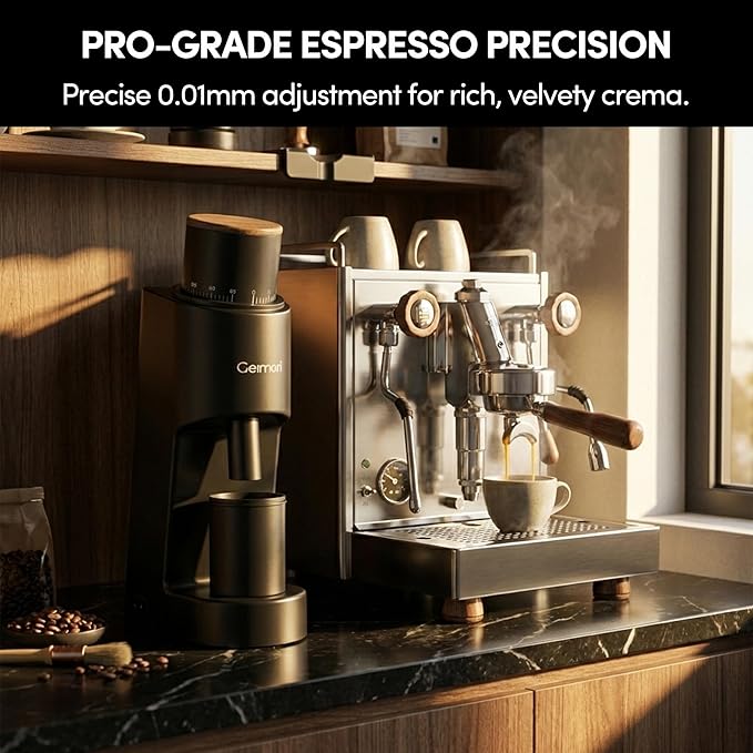 Single Dose Coffee Grinder,Wirsh Geimori GU38 Coffee Grinder with 38mm 6-Core Stainless Steel Conical Burr, 0.01mm Stepless Adjustment, Low Retention Espresso Grinder with Magnetic Dosing Cup,Upgrade
