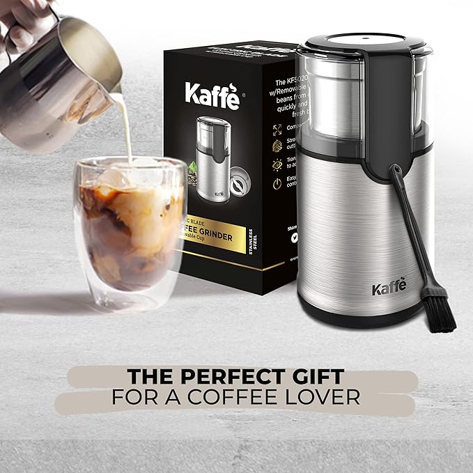 Kaffe Electric Coffee Blade Grinder w/Removable Cup - 4.5oz - Stainless Steel (w/Cleaning Brush)