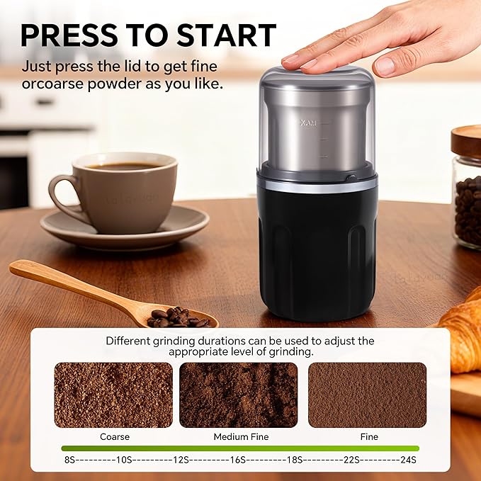 Electric Coffee Grinder, 28000rpm, Vegetable, Seed, Spice Grinding, Kitchen Wet Grinding and Dry Grinding 2-in-1, Removable Bowl, US Plug (Black, Dry Grind (1 Bowl))