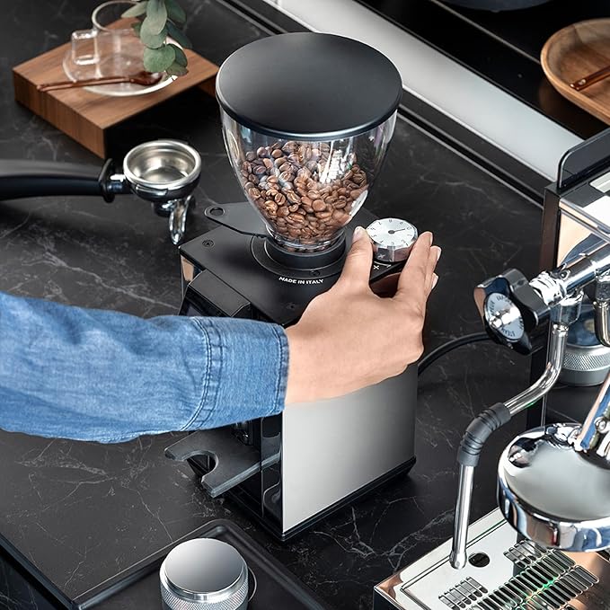 LEO 55 Touch Burr Coffee Grinder, Chrome – 55mm Flat Burrs, Compact & Quiet, Stepless Micrometric Adjustment, Precision Grinding, Home Espresso Machine Compatible, Touch Screen